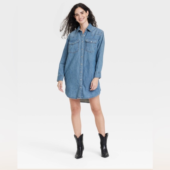 Universal Thread Denim - Women's Western Denim Dress-Universal Thread Midi Size SM Oversized Jean Shirt